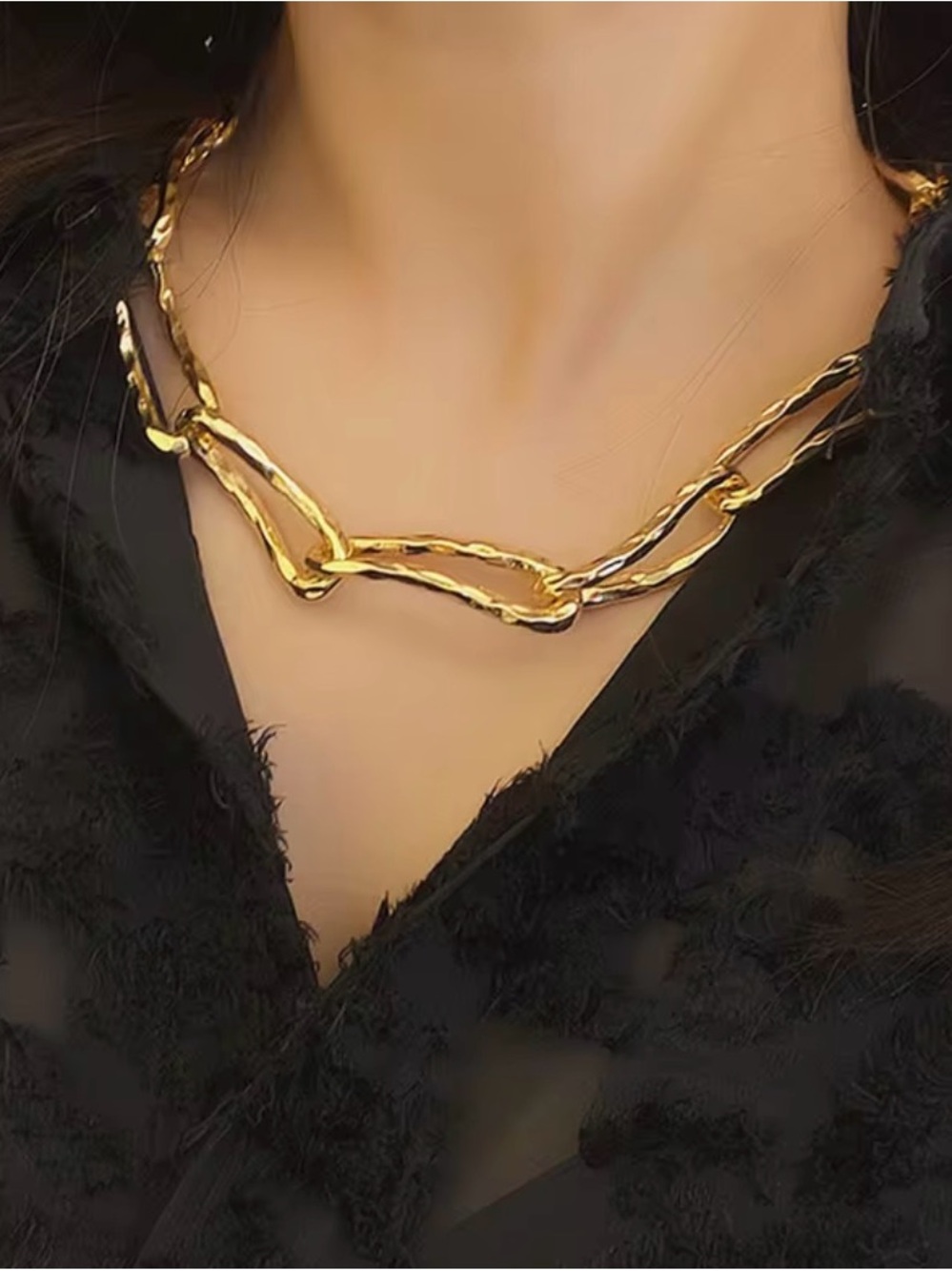 NEW Brut Twisted Molten Metal Gold Chain Link Necklace JL08 AU